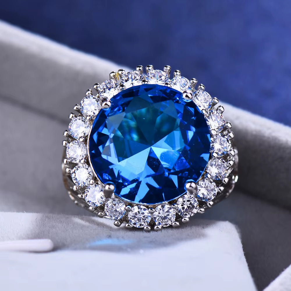 Luxury Female Big Blue Stone Ring Silver Color Wedding Rings for Women 2019 New Year Fashion Engagement Ring Jewelry Gifts