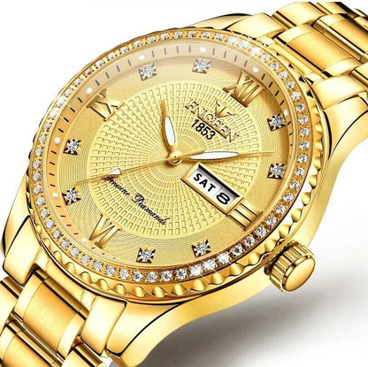 Waterproof Gold Men'S Watch Classic Stainless Steel Quartz Analog Business Gift