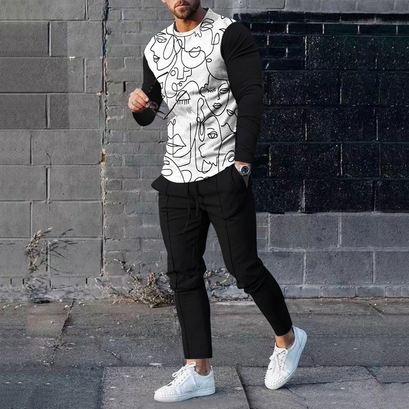 Men's Casual 3D Printed Sweater and Sweatpants Set