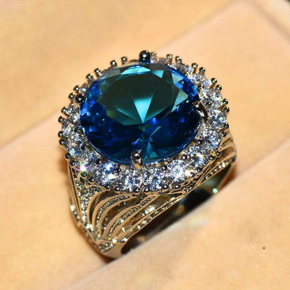 Luxury Female Big Blue Stone Ring Silver Color Wedding Rings for Women 2019 New Year Fashion Engagement Ring Jewelry Gifts