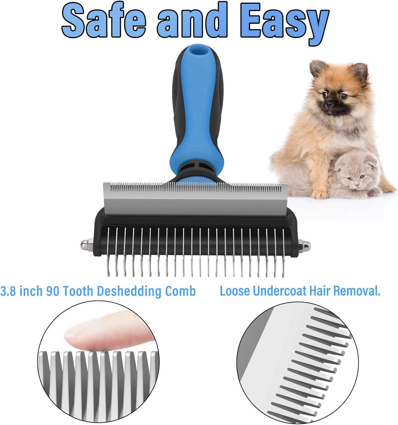 Professional Dog Grooming Brush - 2-in-1 Undercoat Rake and Dematting Comb for Small Dogs and Cats (Small Blue)
