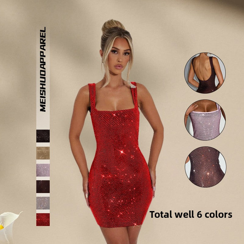 Fashionable and trendy solid-color rhinestone halter for women