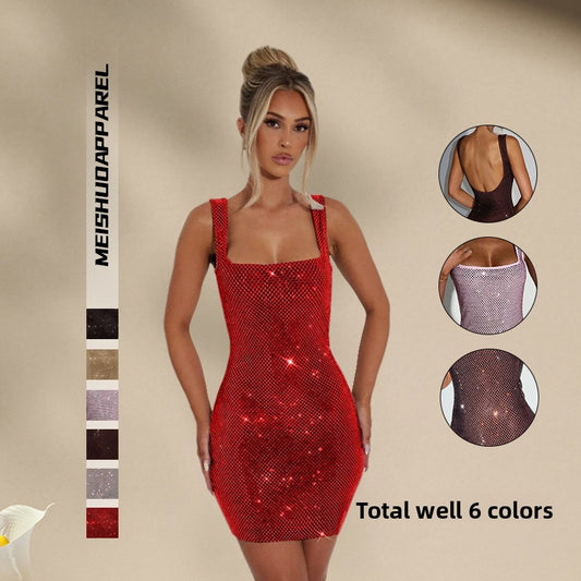 Fashionable and trendy solid-color rhinestone halter for women