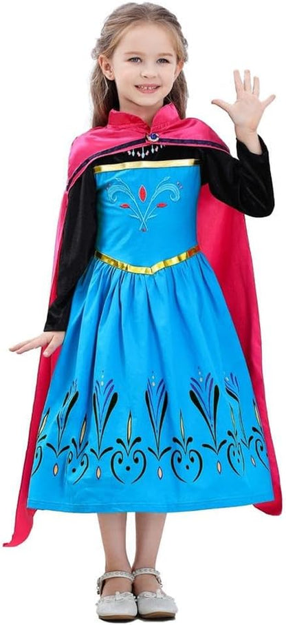 Girls Ice Princess Snow Queen Coronation Dress up Costume with Cape Halloween Christmas Party Outfit