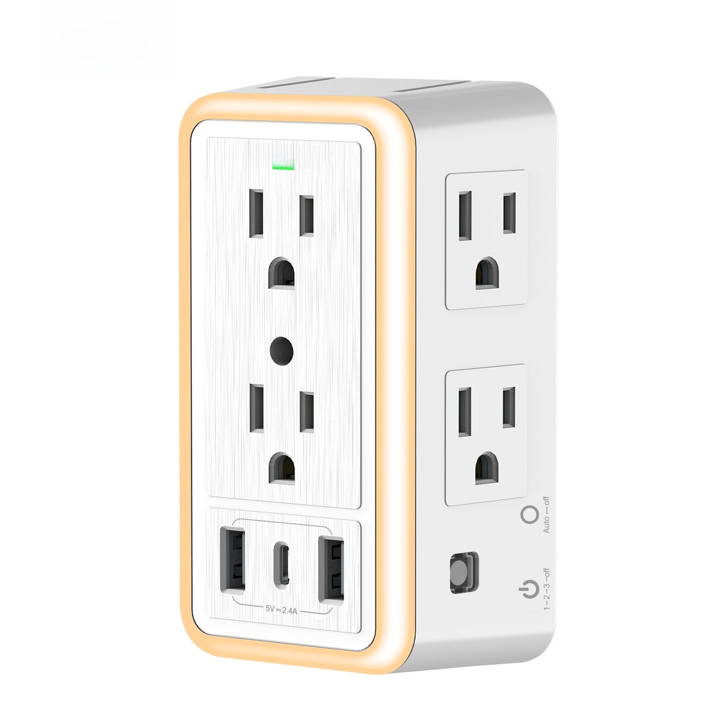 Wall-Mounted 6-Outlet USB Socket with LED Night Light and Surge Protection