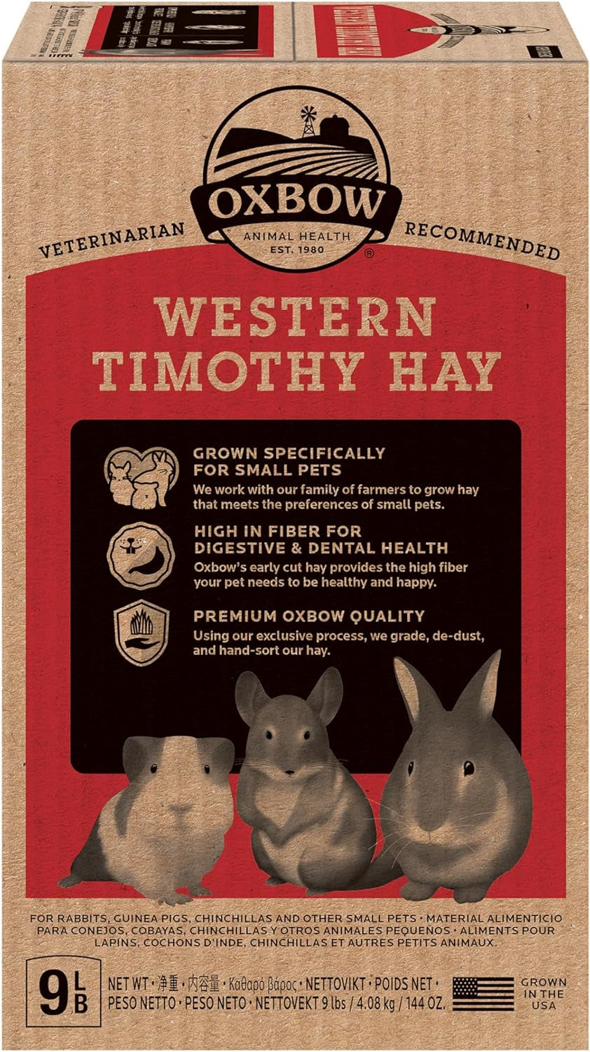 Western Timothy Hay for Small Pets - All-Natural Grass for Guinea Pigs, Bunnies, Chinchillas, and Hamsters - 9 lb Box