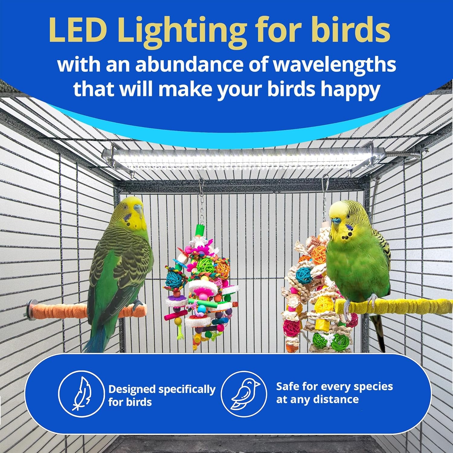 Happybird Full Spectrum LED Lighting for Bird Cages with Chew Guard - Safe and Easy to Install 18" Light for Hookbill Birds