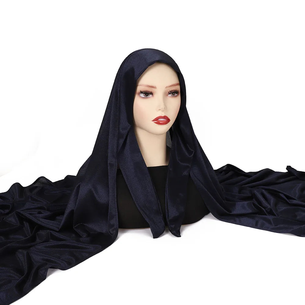 High Quality Instant Hijab with Band Muslim Women Hijab Plain Premium Scarf Bright Silk Headscarves Wide Edges Shawl