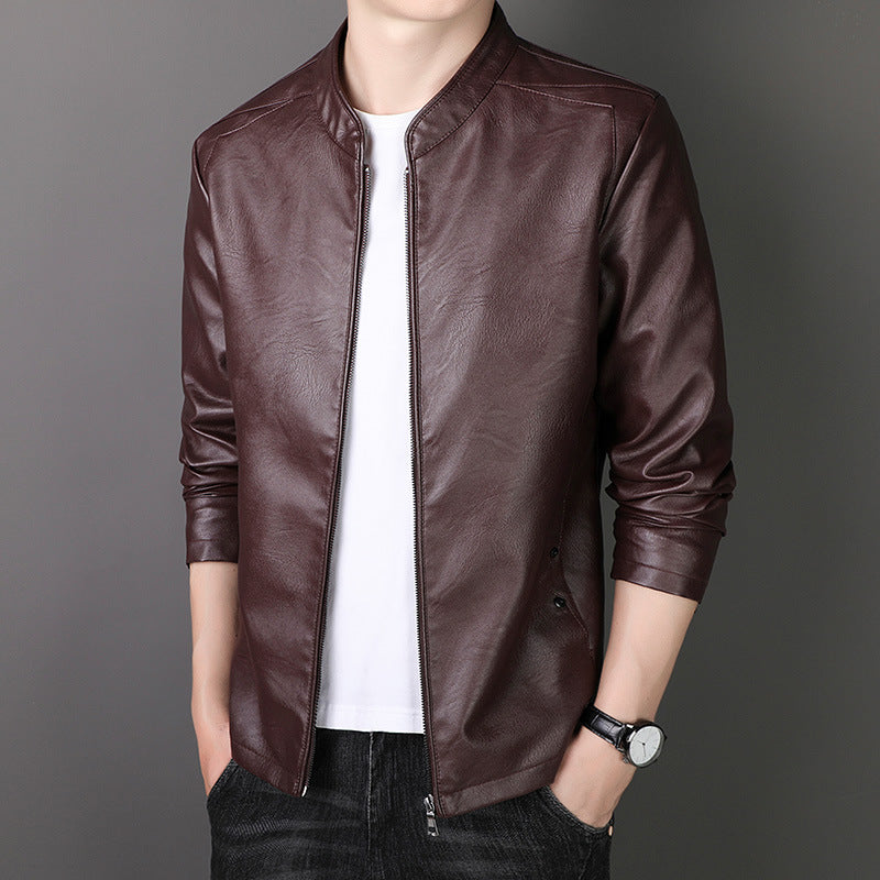 Men's short coat with thick padding in leather
