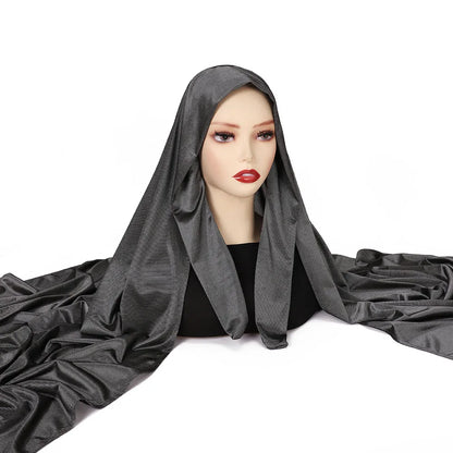 High Quality Instant Hijab with Band Muslim Women Hijab Plain Premium Scarf Bright Silk Headscarves Wide Edges Shawl