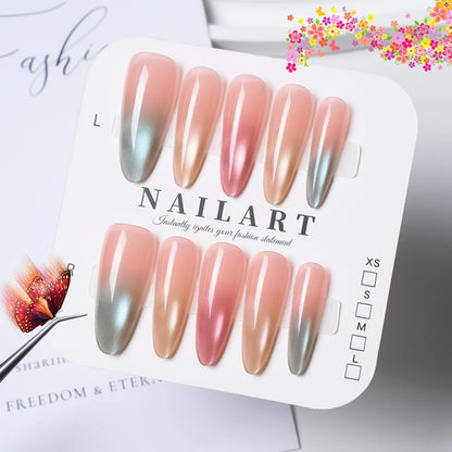 10PCS Handmade Wearable Nails Kit With Adhesive, Dopamine Candy Color Rainbow Removable False Nail, Student Girl Nail Decor Art