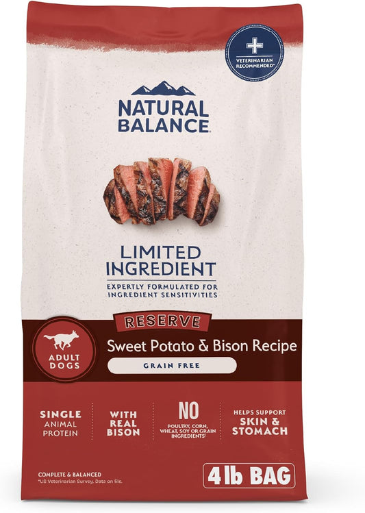 Limited Ingredient Grain-Free Dry Dog Food for Adults, Sweet Potato & Bision Recipe, 4 lb