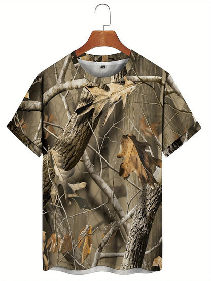 Vintage Camo Leaf Print Y2K Men'S T-Shirt - Geometric Abstract Design, Crew Neck, Short Sleeve, High-Quality Fabric