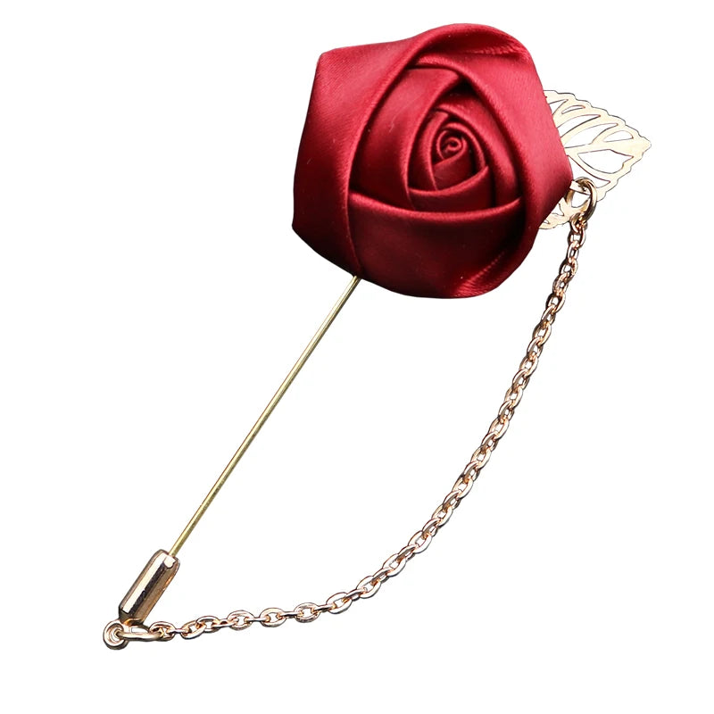 LKY Fr Boutonniere Corsage Wedding Boutonniere Pin for Men Women Silk Buttonhole Groomsmen Party Prom Suit Accessories Brooches