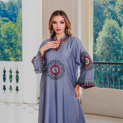 Embroidered Loose Fit Abaya Dress for Women